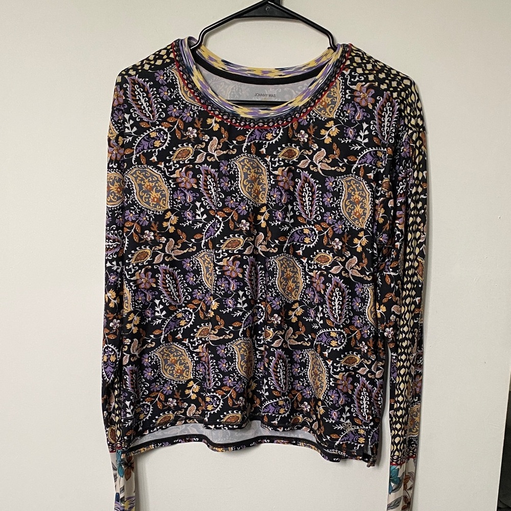 Johnny Was Multicolor Paisley Long Sleeve Top